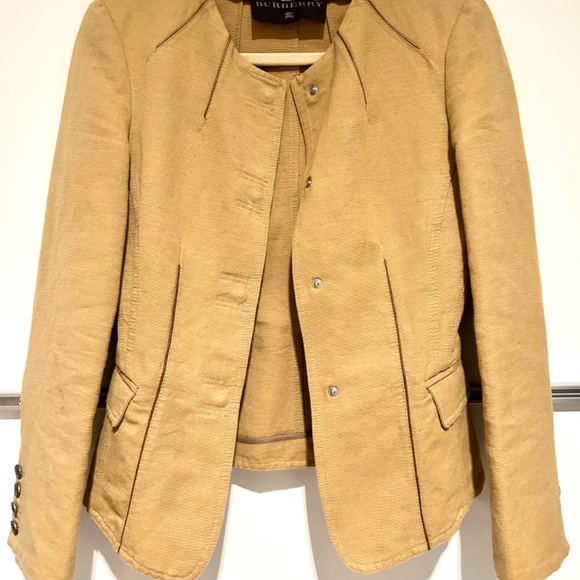 SALE  Burberry Linen Cotton Women Blazer, Size S-M, Cropped Jacket, Beige - Picture 5 of 7